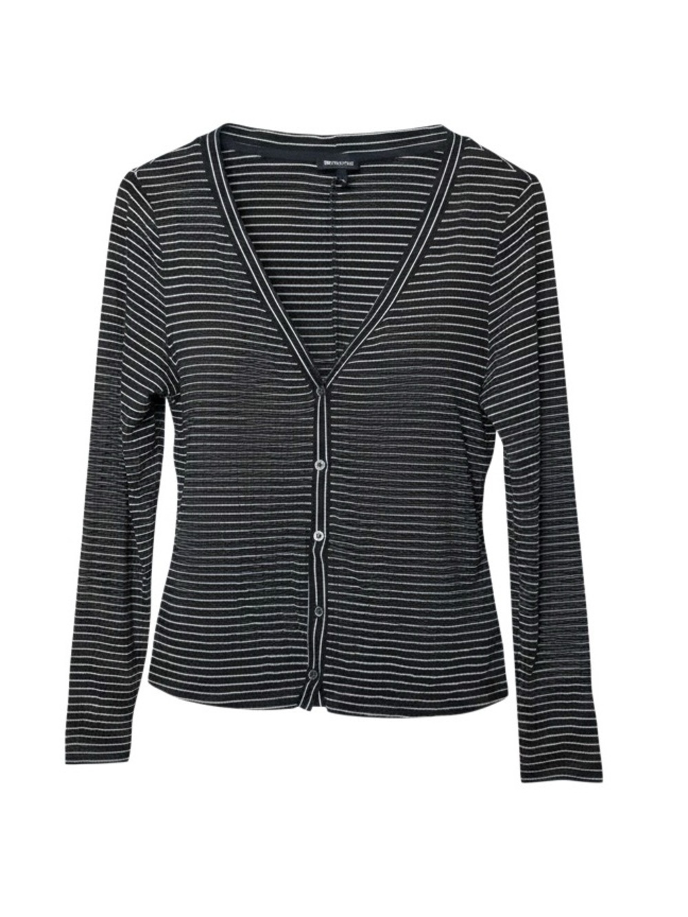 Who What Wear Black and White Striped Button-Front Cardigan
